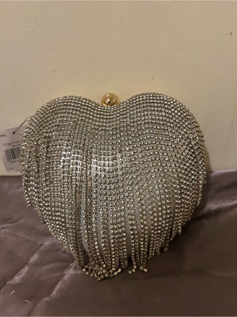 NWT Silver Rhinestone Heart Clutch with Fringe